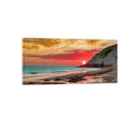 OZPWBVY Moderne Tableau sur Toile Coucher de Soleil Plage-Ciel rose mer-Affiche Décoration Murale Salon-Paysage Impression Prête à Accrocher 60x120cm Encadrée