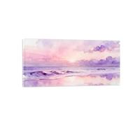 OZPWBVY Moderne Tableau sur Toile Coucher de Soleil Plage-mer rose violette-Affiche Décoration Murale Salon-Paysage Impression Prête à Accrocher 30x60cm Encadrée