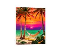 OZPWBVY Moderne Tableau sur Toile Coucher de Soleil Plage-Palmier Arbre 2-Colorée Affiche Décoration Salon-Paysage Impression Prête à Accrocher 90x117cm Encadrée