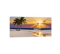 OZPWBVY Moderne Tableau sur Toile Coucher de Soleil Plage-Palmier Arbre-Affiche Décoration Murale Salon-Paysage Impression Prête à Accrocher 20x40cm Encadrée