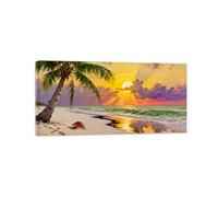 OZPWBVY Moderne Tableau sur Toile Coucher de Soleil Plage-Palmier Arbre nuages-Affiche Décoration Murale Salon-Paysage Impression Prête à Accrocher 50x100cm Encadrée