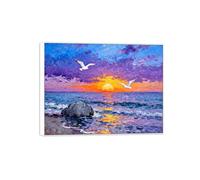 OZPWBVY Nature Impression Tableau sur Toile-Oiseaux coucher mer-Paysage Image Murale-Cadre Blanc Décoration Salon Prête à Accrocher 50x65cm20x26in
