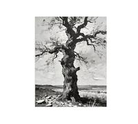 OZPWBVY Noir et Blanc Paysage Tableau Abstrait Impression sur Toile-Arbre Solitaire 3-Texturé Décoration Murale Salon Chambre 40x50cm Sans Cadre