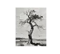 OZPWBVY Noir et Blanc Paysage Tableau Abstrait Impression sur Toile-Arbre solitaire 5-Texturé Décoration Murale Salon Chambre 40x50cm Sans Cadre