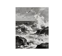 OZPWBVY Noir et Blanc Paysage Tableau Abstrait Impression sur Toile-Oimerux Mer Vagues 2-Texturé Décoration Murale Salon Chambre 50x60cm Sans Cadre