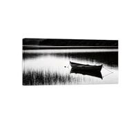 OZPWBVY Noir et Blanc Paysage Tableau Mural-Herbe bateau lac-Impression sur Toile-Décoration Murale Salon Chambre Intérieur Prête à Accrocher 40x80cm Encadrée