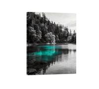 OZPWBVY Noir et Blanc Paysage Tableau Mural-Lac Forêt Bleu-Minimaliste Impression sur Toile-Décoration Murale Salon Prête à Accrocher 40x50cm Encadrée