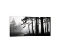 OZPWBVY Noir et Blanc Paysage Tableau Mural-Route Forêt brumeuse-Impression sur Toile-Décoration Murale Salon Chambre Intérieur Prête à Accrocher 70x140cm Encadrée