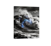 OZPWBVY Noir et Blanc Paysage Tableau Mural-Vagues Bleu 10-Minimaliste Impression sur Toile-Décoration Murale Salon Prête à Accrocher 30x40cm Encadrée