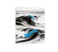 OZPWBVY Noir et Blanc Paysage Tableau Mural-Vagues Bleu Mer-Minimaliste Impression sur Toile-Décoration Murale Salon Prête à Accrocher 90x117cm Encadrée