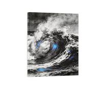 OZPWBVY Noir et Blanc Paysage Tableau Mural-Vagues Mer Bleu 11-Minimaliste Impression sur Toile-Décoration Murale Salon Prête à Accrocher 50x65cm Encadrée