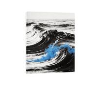 OZPWBVY Noir et Blanc Paysage Tableau Mural-Vagues Mer Bleu 21-Minimaliste Impression sur Toile-Décoration Murale Salon Prête à Accrocher 30x40cm Encadrée