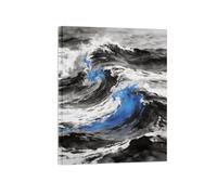 OZPWBVY Noir et Blanc Paysage Tableau Mural-Vagues Mer Bleu 3-Minimaliste Impression sur Toile-Décoration Murale Salon Prête à Accrocher 30x40cm Encadrée