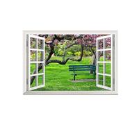 OZPWBVY Paysage Impression sur Toile-Fausse Fenêtre Tableau-Arbre Fleurs Champ-Nature Image Murale Décoration Salle de Bain Salon 70x105cm Sans Cadre