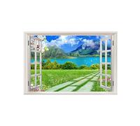 OZPWBVY Paysage Impression sur Toile-Fausse Fenêtre Tableau-Prairie Lac Montagne-Nature Image Murale Décoration Salle de Bain Salon 80x120cm Sans Cadre