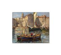 OZPWBVY Peintures à l’huile rétro. Célèbre Peinture sur Toile-Reproduction Gi Impression sur Toile-Bateaux pêche in port-Tableau Décoration Murale 50x60cm Sans Cadre
