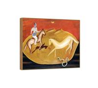 OZPWBVY Victor Brauner Célèbre D'art Mural Impression sur Toile Prête à Accrocher-Cavalier Cheval Blanc-Cadre en Bois Tableau Decoration Salon 70x80cm27x31in