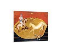 OZPWBVY Victor Brauner Célèbre D'art Mural Impression sur Toile Prête à Accrocher-Cavalier Cheval Blanc-Cadre Blanc Tableau Decoration Salon 30x35cm12x13in