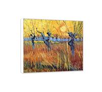 OZPWBVY Vincent van Gogh Célèbre D'art Mural Impression sur Toile Prête à Accrocher-Saule avec soleil couchant-Cadre Blanc Tableau Decoration Salon 60x65cm24x25in