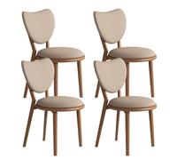 OZSSLJJ Ensemble de 4 chaises de Salle à Manger Simples en Bois Massif, Dossier en Forme de cœur + Coussin en Cuir, adapté au Salon, café, Chambre à Coucher(Light Walnut+Dark Khaki,4)