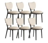 OZSSLJJ Ensemble de 4 chaises de Salle à Manger Simples en Bois Massif, Dossier en Forme de cœur + Coussin en Cuir, adapté au Salon, café, Chambre à Coucher(Black+Light Khaki,6)