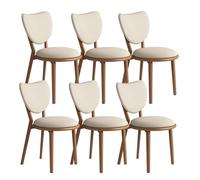 OZSSLJJ Ensemble de 4 chaises de Salle à Manger Simples en Bois Massif, Dossier en Forme de cœur + Coussin en Cuir, adapté au Salon, café, Chambre à Coucher(Light Walnut+Light Khaki,6)