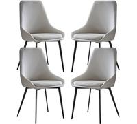 OZSSLJJ Kitchen Dining Chairs Set of 4 Water Proof PU Leather Side Chair with Carbon Steel Metal Legs for Home Commercial Restaurants(Light Gray)