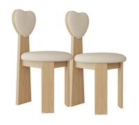 OZSSLJJ Lot de 2 chaises de Salle à Manger avec Dossier en Forme de cœur, Vintage, en Bois Massif, Assise de 45 cm de Large + Mousse Haute densité, Facile à Nettoyer, adaptée(Log+Light Khaki,2)