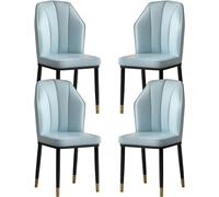 OZSSLJJ Set of 4 PU Leather Dining Chairs Kitchen Living Room Lounge Counter Chairs Water Proof Metal Legs Side Chair(Light Blue)