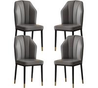OZSSLJJ Set of 4 PU Leather Dining Chairs Kitchen Living Room Lounge Counter Chairs Water Proof Metal Legs Side Chair(Gray)