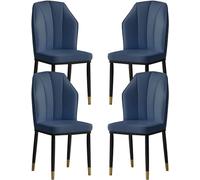 OZSSLJJ Set of 4 PU Leather Dining Chairs Kitchen Living Room Lounge Counter Chairs Water Proof Metal Legs Side Chair(Blue)