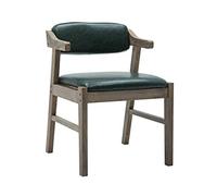 OZSSLJJ Solid Wood Chair PU Backrest with Armrests Cafe Western Restaurant Hotel Milk Tea Shop Chair(Dark Green,A)