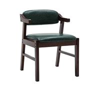 OZSSLJJ Solid Wood Chair PU Backrest with Armrests Cafe Western Restaurant Hotel Milk Tea Shop Chair(Dark Green,B)