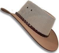 Oztrala Chapeau australien Outback P-Leather Feutre Maille Breezer Cowboy Aussie Jacaru Golf HSRZ US - marron - 7 1/4