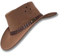 Oztrala Chapeau Jacaru en P-Cuir pour homme et femme Cowboy australien feutre Fedora Outback Ranger HBR1 - US, marron clair, Taille L