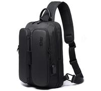 OZUKO Casual Sling Bag, Sac de Poitrine Homme Sac d'Epaule Sacs À Bandoulière Imperméable avec Chargement USB pour Cyclisme, Aventure, Voyage,Sport (Gris), Noir, 10, Élégant
