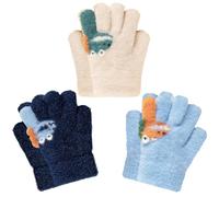 OZXVXZO 3 Paires de Gants pour Enfants de 3-8 Ans, Gants de Dinosaure de Dessin Animé Mignons Gants Magiques Chauds d'hiver Gants pour Enfants à Doigts Complets pour Garçons et Filles