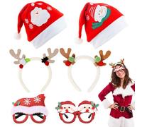 OZXVXZO Bonnet de Noël Femme et Homme, Bandeaux et Lunettes de Noël Accessoires pour Noel et Nouvel An Chapeau Noel Décorations pour Fêtes 6Pcs