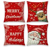 OZXVXZO Housse Coussin Noel, 40x40 Lot de 4 Housse de Coussin Deco Noel Coton et Lin Décoratif Taie d'oreiller, pour Lit Voiture De La Maison Canapé