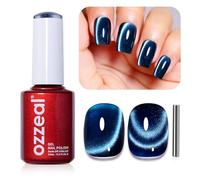 Ozzeal Vernis à ongles gel effet œil de chat - 14,2 g - Bleu foncé - Magnétique - Avec aimant holographique à paillettes - Vernis à ongles gel UV LED U Coat