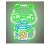 Ozzyr enseigne de barre au néon D'Ambiance Apaisante Lampe Enseigne Au Néon Représentant Un Ours Mignon Qui Boit du Thé Aux Perles(A)