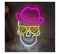 Ozzyr enseigne de barre au néon Enseigne lumineuse néon en forme de crâne squelette, lampe LED pour salle jeux, Halloween