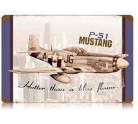 P-51 Mustang Plaque métallique vintage en métal Motif avion militaire 20,3 x 30,5 cm