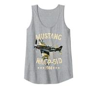 P-51D Mustang Vintage North American P-51D Fighter Warbirds Débardeur, Femme, Gris Chiné, L