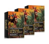 P-Beauty African Black Soap - Savon noir africain végétalien - Savon naturel pour le visage, le corps et les cheveux - Savon pour le visage, le corps, les cheveux - Contre les boutons, les points