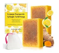 P-Beauty Lot de 2 savons pour le visage au curcuma avec acide kojique et extrait de citron - Soin naturel de la peau contre l'acné et les rougeurs - Nettoyage du visage en profondeur - Savon