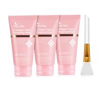 P-Beauty Lot de 3 masques de nuit au collagène avec pinceau 75 ml - Masque de nuit avec effet lifting et réduction des rides, masque de collagène avec acide hyaluronique, niacinamide et céramides