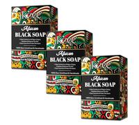 P-Beauty Lot de 3 savons noirs africains végétaliens avec beurre de karité, huile de coco et de palmier - Savon pour le visage, le corps, les cheveux, les boutons, l'acné, les points noirs, les taches