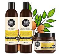 P-Beauty Naturkosmetik Kit de soins capillaires à l'huile de marula Shampoing, après-shampoing et masque capillaire - Vegan, sans silicone - Soin des cheveux pour hydrater, réparer et faire briller