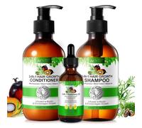 P-BEAUTY Set 3-en-1 Shampooing - Cheveux sains & brillants, densité & santé - Romarin, Ricin Noir & Huile de Batana - Après-shampooing & Huile capillaire